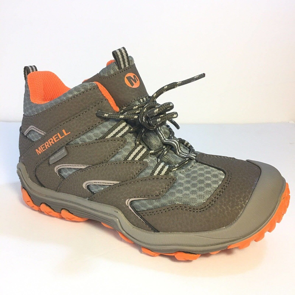 Merrell Boys Shoes Chameleon 7 Mid Waterproof Hiking Boots Gray/Orange Size 2.5